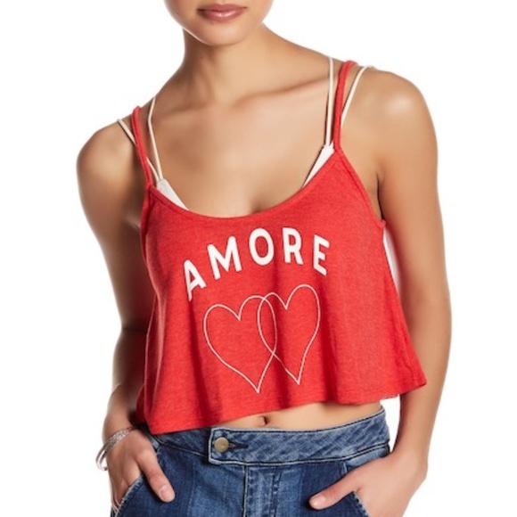 Wildfox Women Amore Heart Cropped Tank XS - Picture 1 of 5